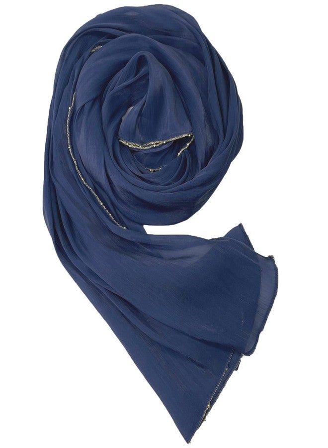 HURESON Women Premium Hijab Scarf for Women Lightweight 4 Edges Beaded Shimmer Hijabs Crepe Scarves Shawls Head Wraps Shiny (Deep blue) - Image 1